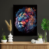 art décoratif portrait lion mandala couleurs vives