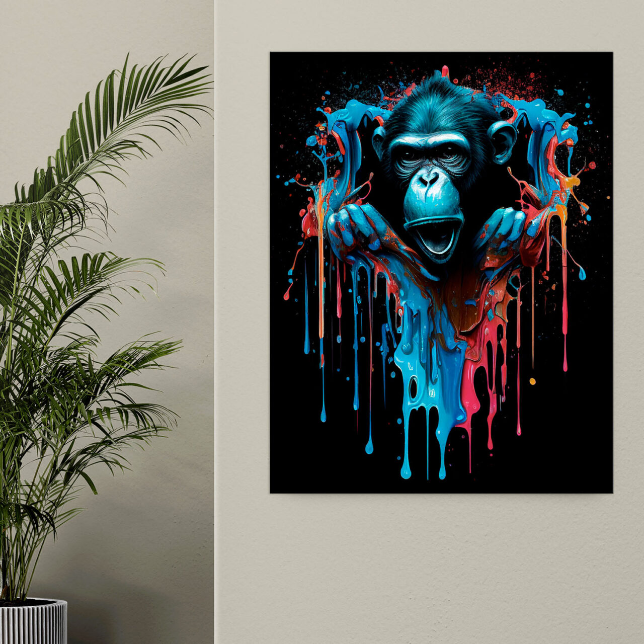 Toile cadre décoratif – Singe sortant d’un mur style graffiti toile cadre décoratif singe sortant d'un mur style graffiti