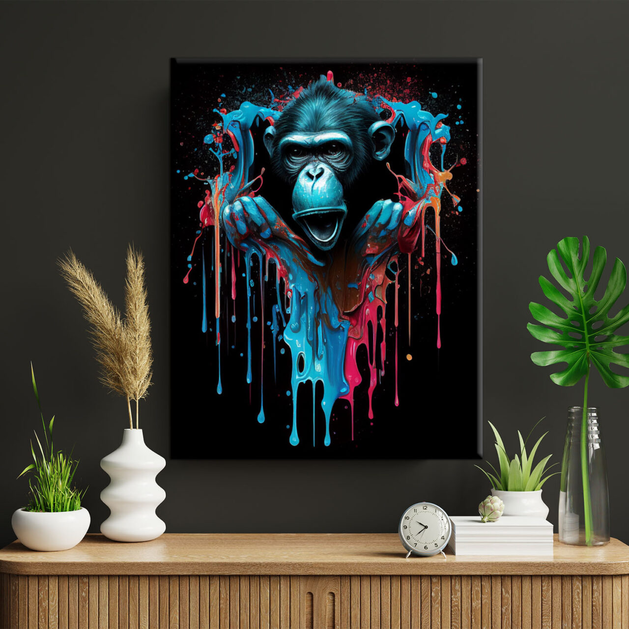 Toile cadre décoratif – Singe sortant d’un mur style graffiti toile cadre décoratif singe sortant d'un mur style graffiti