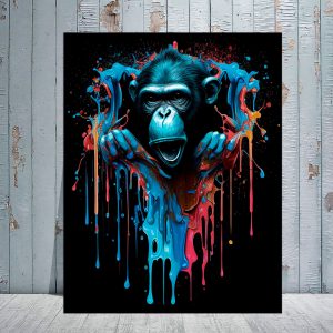 toile cadre décoratif singe sortant d'un mur style graffiti