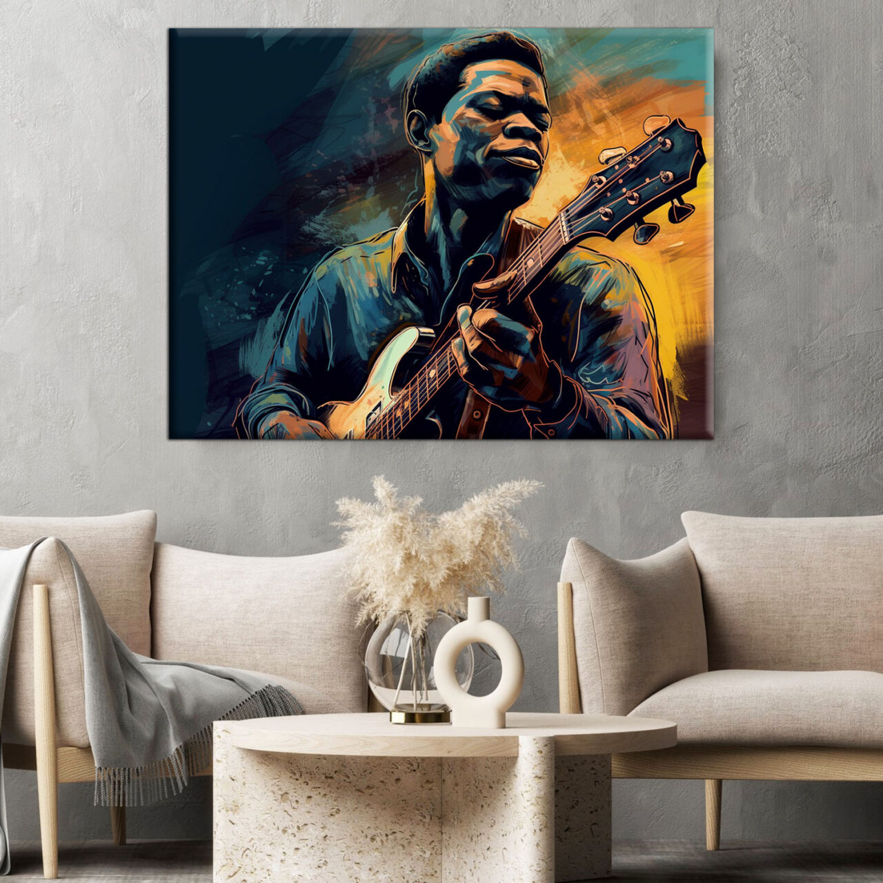 tableau d'art portrait guitariste de blues
