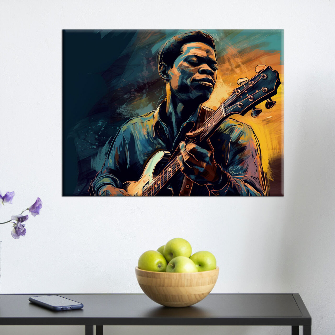 tableau d'art portrait guitariste de blues