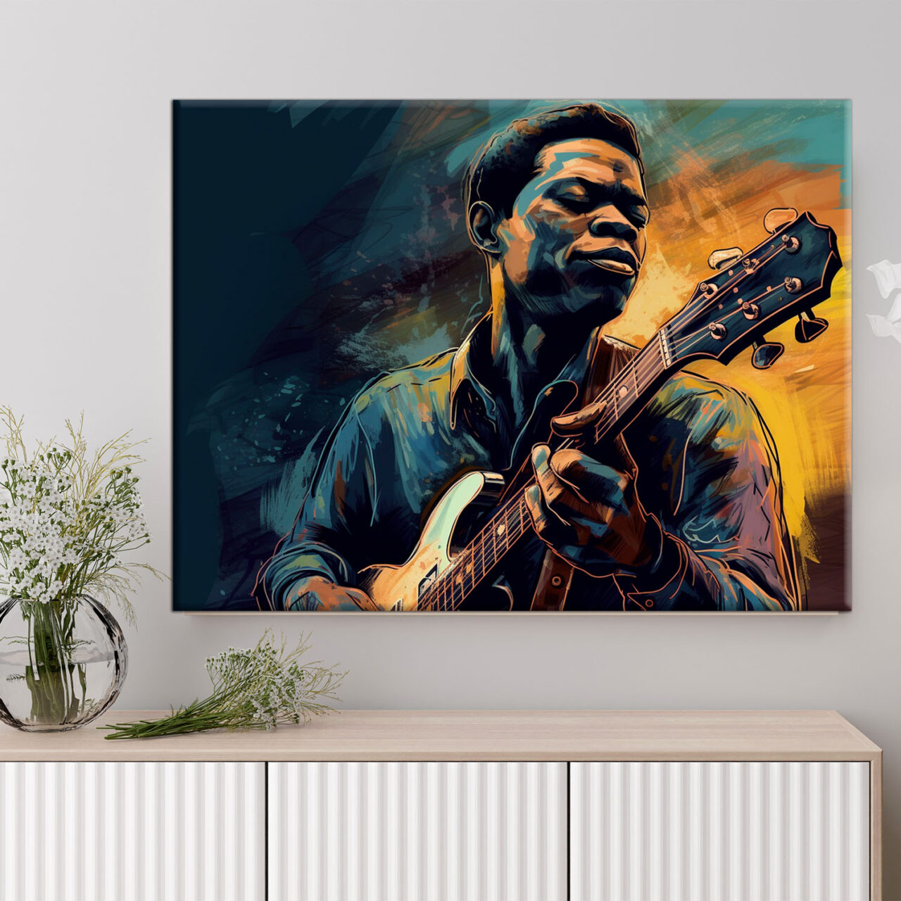 tableau d'art portrait guitariste de blues