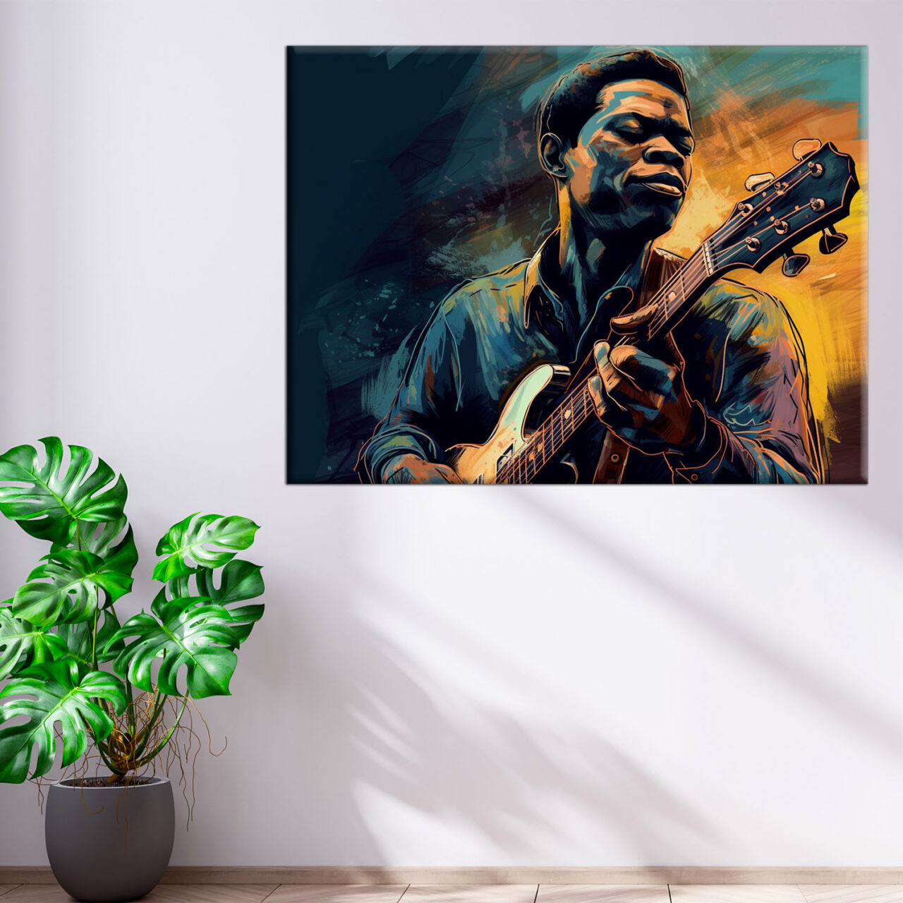 tableau d'art portrait guitariste de blues