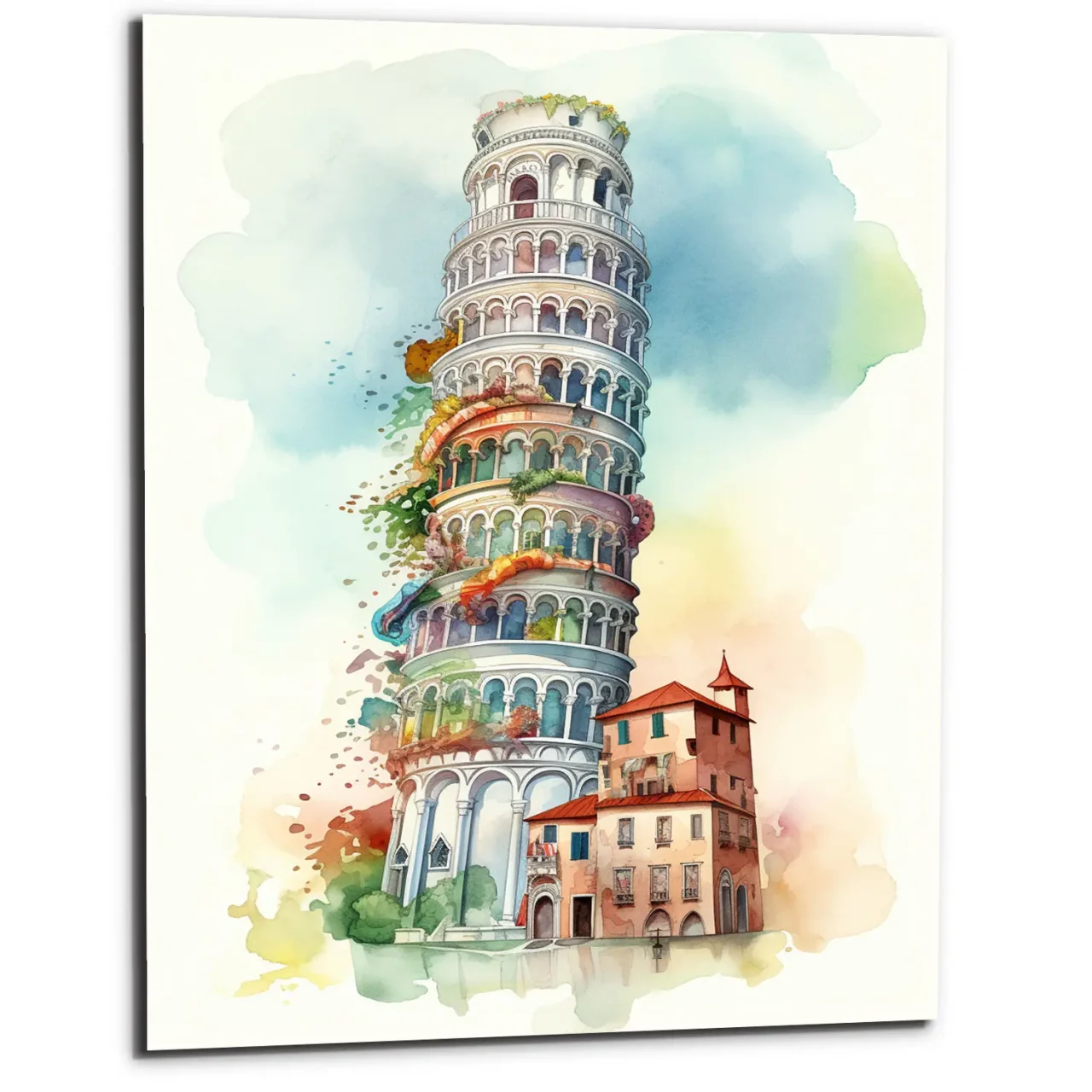 toile cadre décoratif tour de pise artistique aquarelle