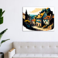 Cadre mural – Traditionnel petit village de montagne en été cadre mural traditionnel petit village de montagne en été