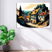 cadre mural traditionnel petit village de montagne en été