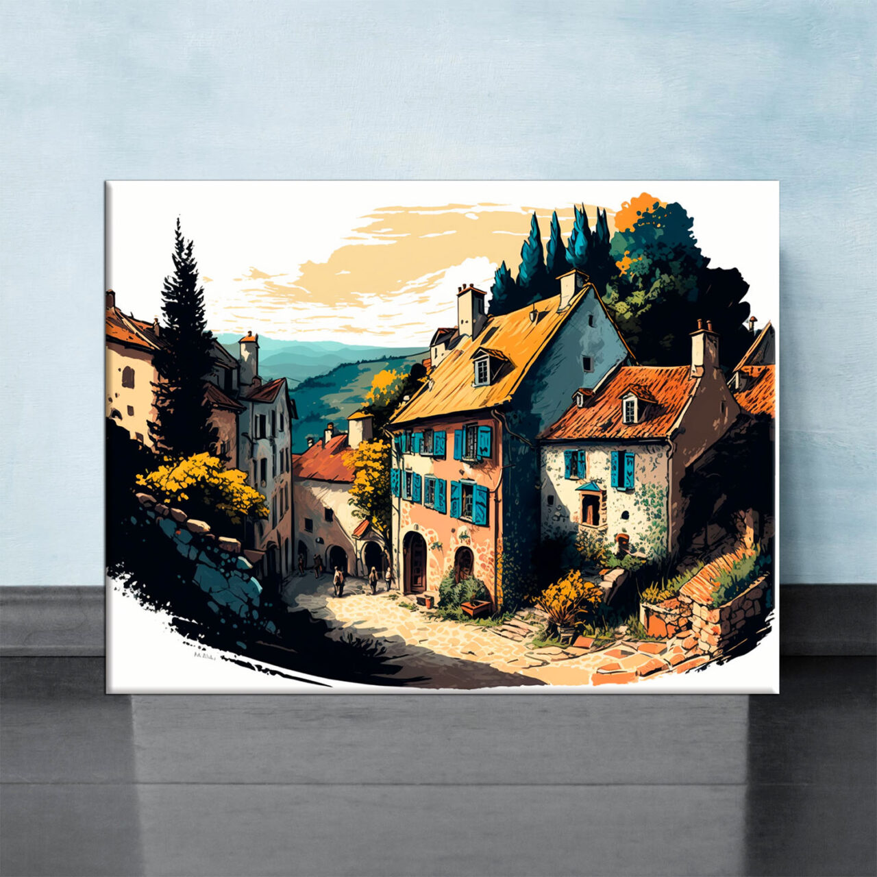 Cadre mural – Traditionnel petit village de montagne en été cadre mural traditionnel petit village de montagne en été