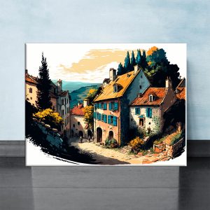 Cadre mural – Traditionnel petit village de montagne en été cadre mural traditionnel petit village de montagne en été