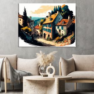 Cadre mural – Traditionnel petit village de montagne en été cadre mural traditionnel petit village de montagne en été