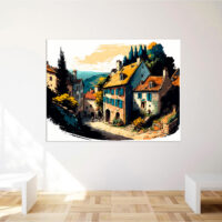 cadre mural traditionnel petit village de montagne en été