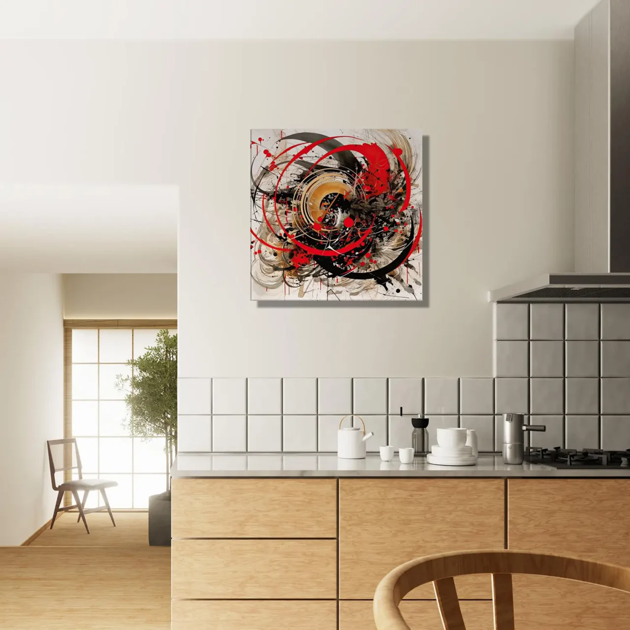 Tableau Abstrait Calligraphie Gris Rouge abstrait calligraphie gris rouge