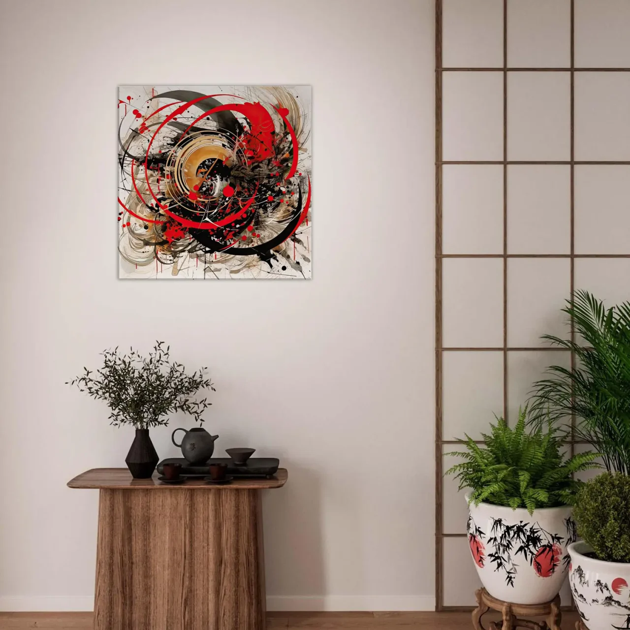 Tableau Abstrait Calligraphie Gris Rouge abstrait calligraphie gris rouge