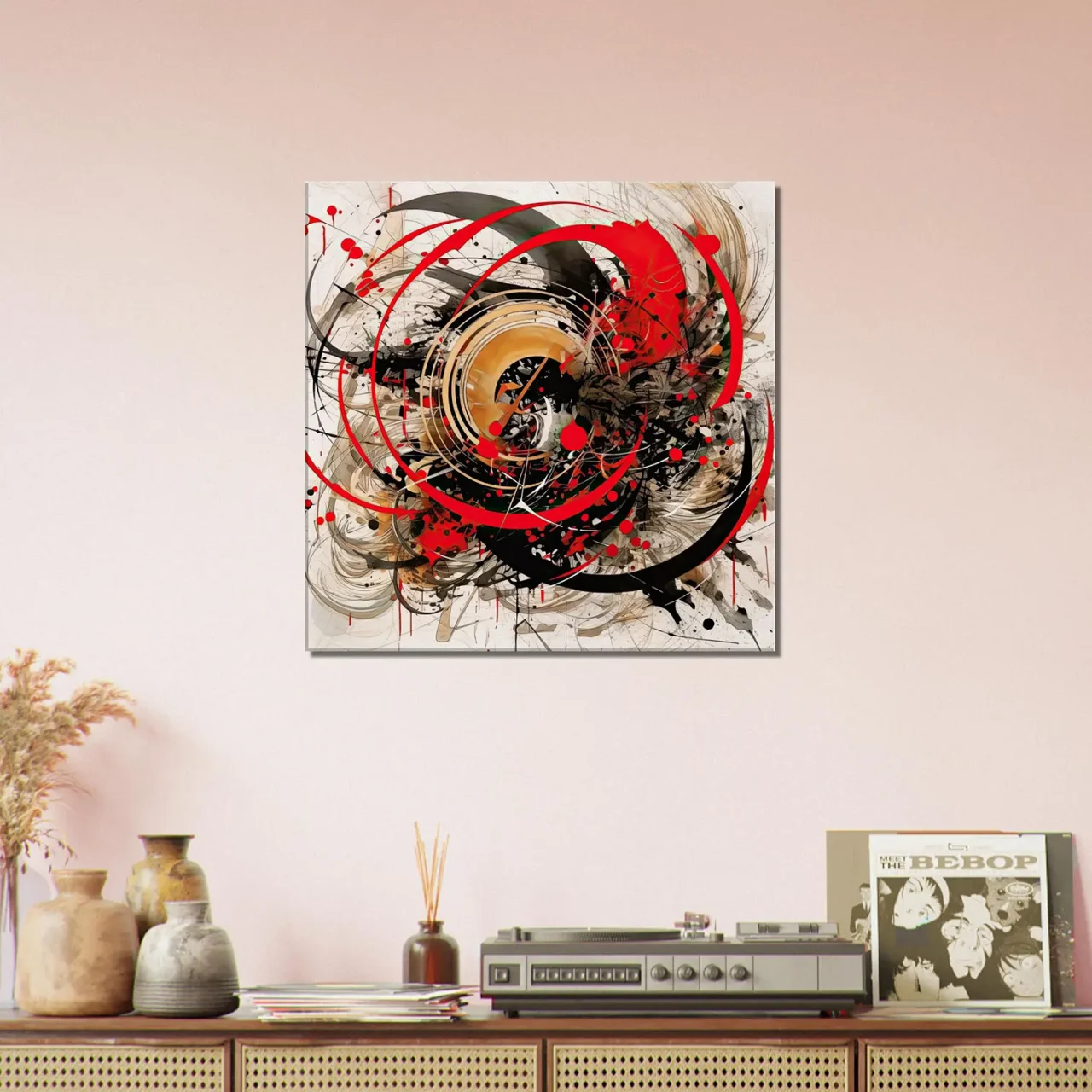 Tableau Abstrait Calligraphie Gris Rouge abstrait calligraphie gris rouge