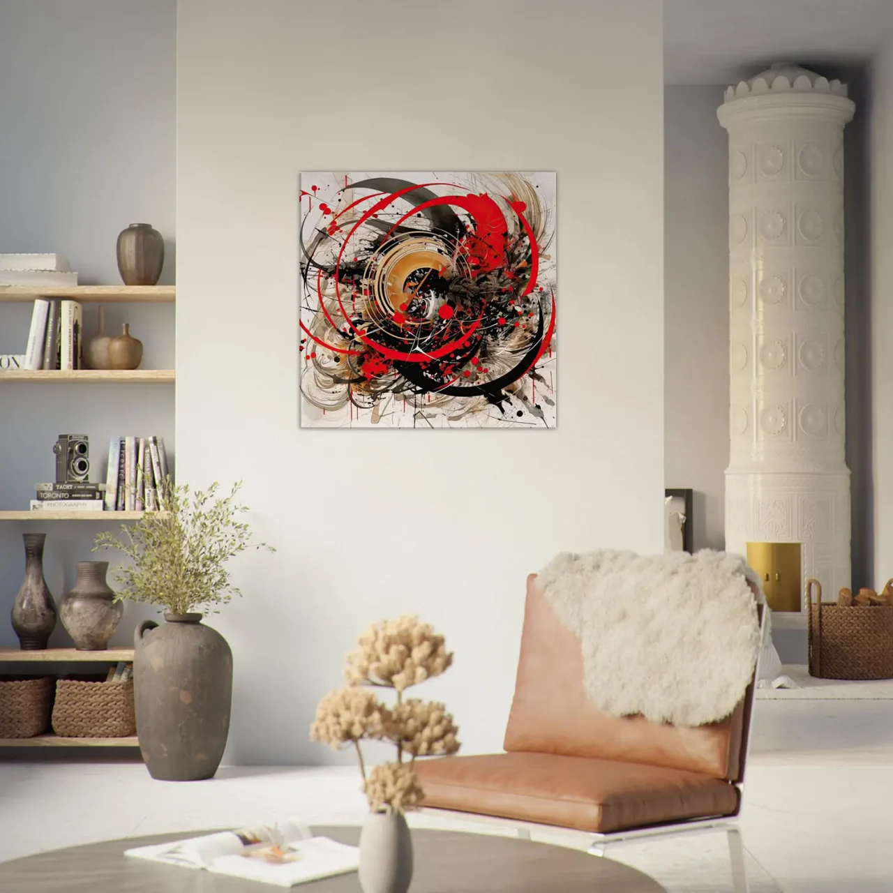 Tableau Abstrait Calligraphie Gris Rouge abstrait calligraphie gris rouge