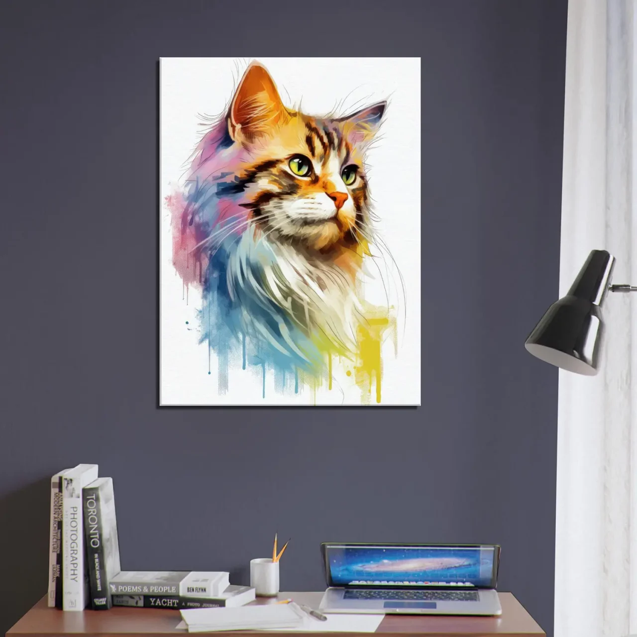 aquarelle chat fourrure colorée