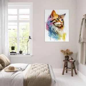 aquarelle chat fourrure colorée