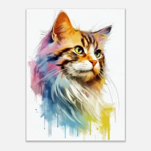 aquarelle chat fourrure colorée