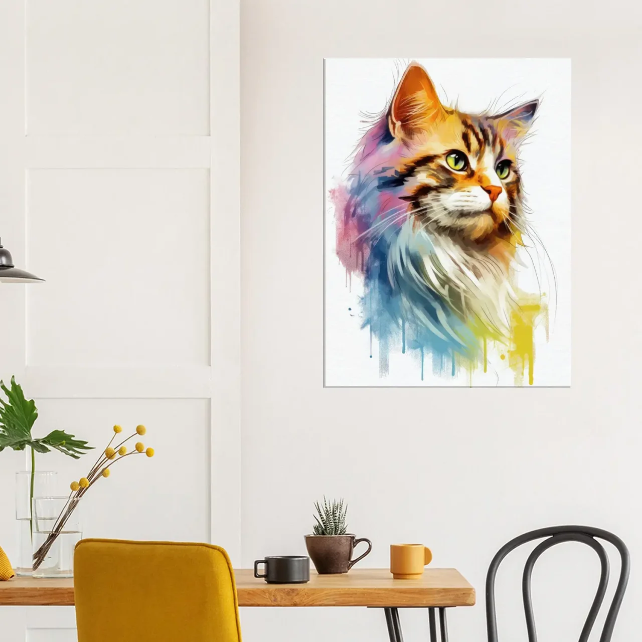 aquarelle chat fourrure colorée