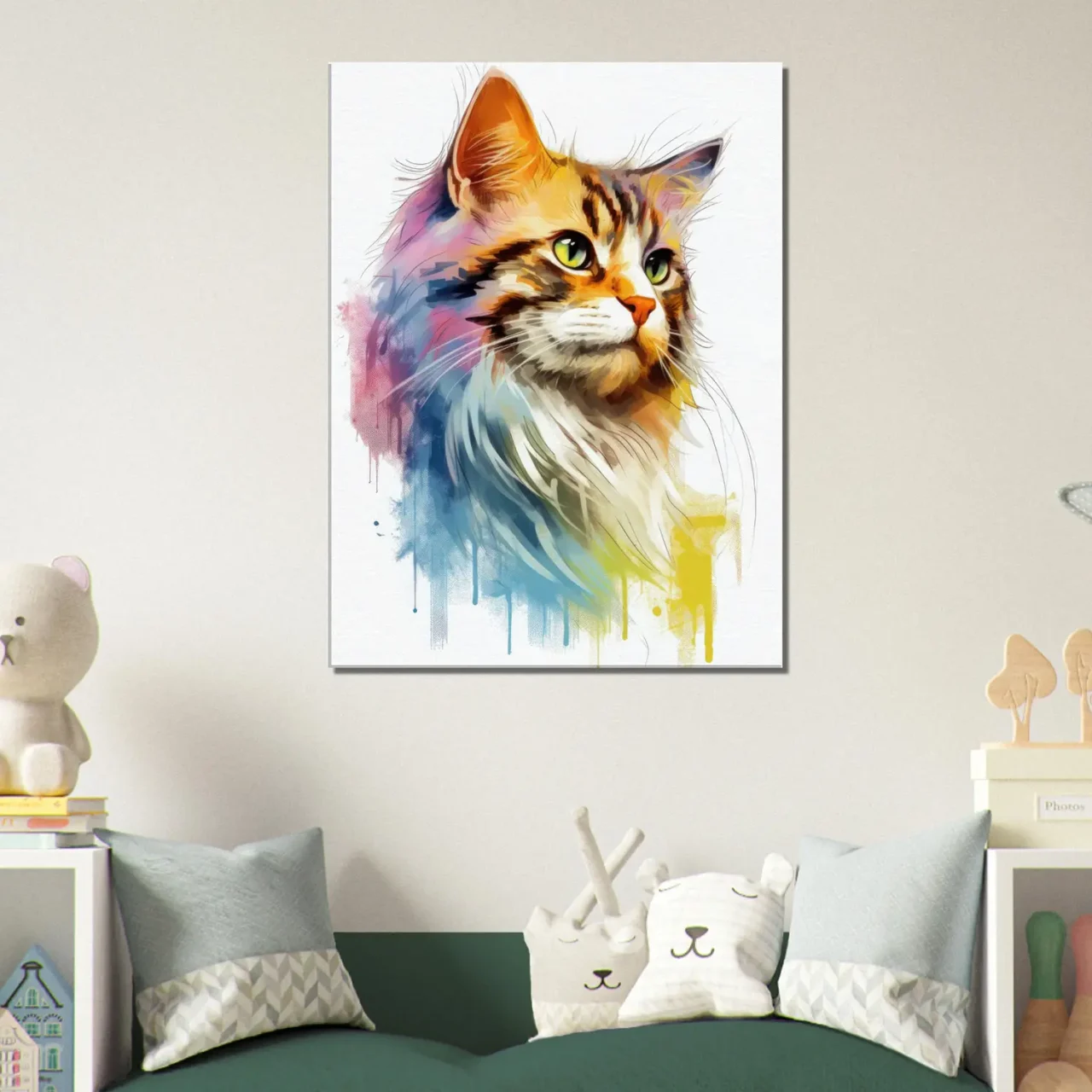 aquarelle chat fourrure colorée