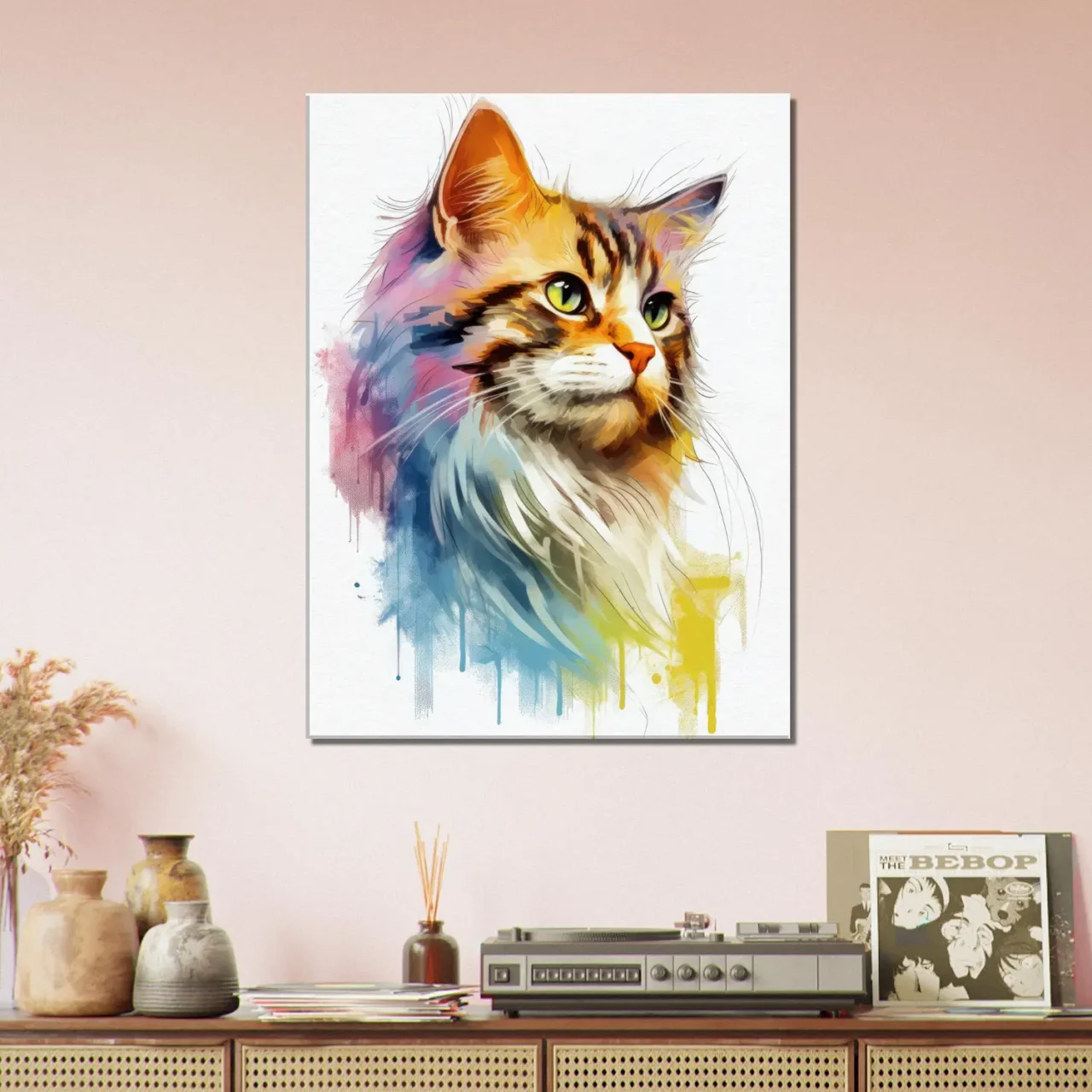 aquarelle chat fourrure colorée