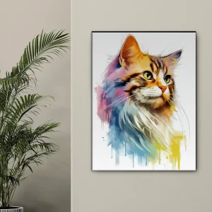aquarelle chat fourrure colorée