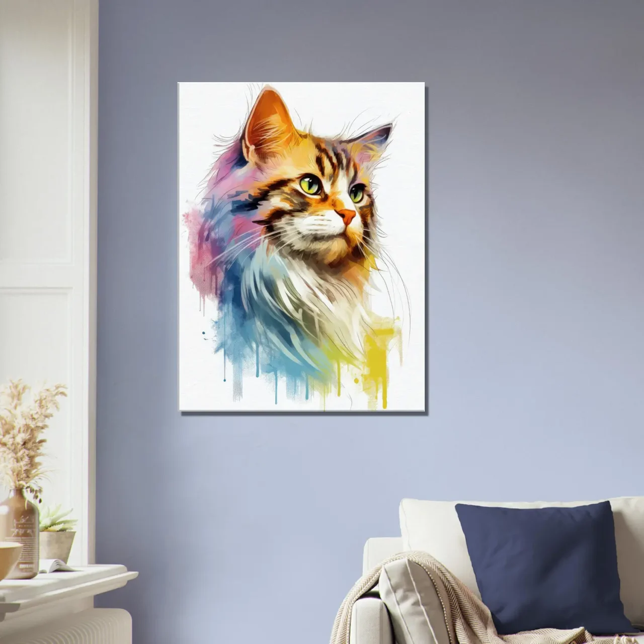 aquarelle chat fourrure colorée