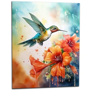 Aquarelle Colibri et Glaïeuls rouges aquarelle colibri et glaïeuls rouges