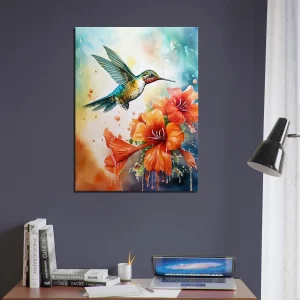 aquarelle colibri et glaïeuls rouges