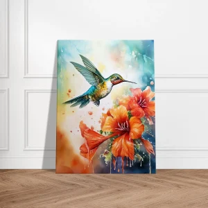 aquarelle colibri et glaïeuls rouges