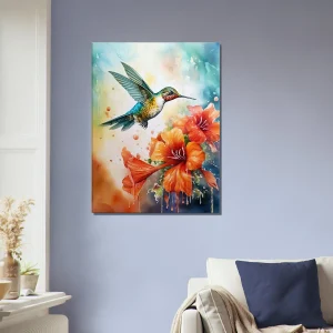 aquarelle colibri et glaïeuls rouges