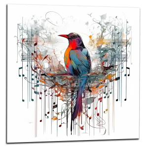 Aquarelle Oiseau coloré et notes de musique