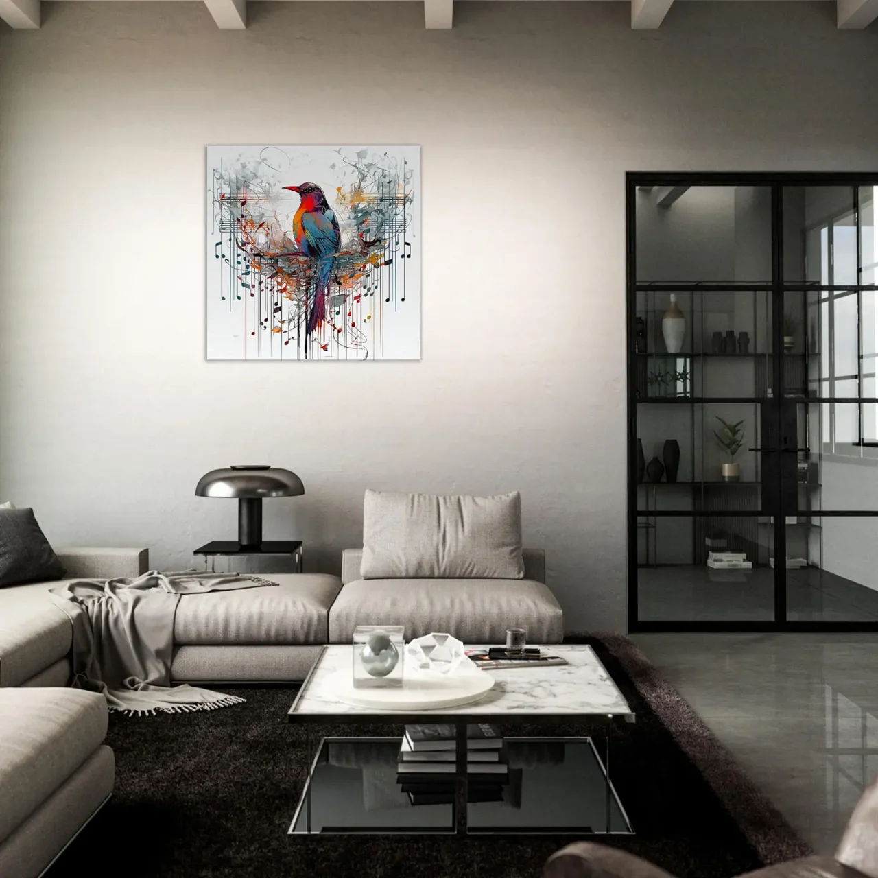 Aquarelle Oiseau coloré et notes de musique aquarelle oiseau coloré et notes de musique