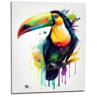 Aquarelle Toucan multicolore sur sa branche aquarelle toucan multicolore sur sa branche