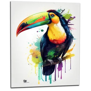 Aquarelle Toucan multicolore sur sa branche aquarelle toucan multicolore sur sa branche