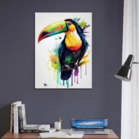 Aquarelle Toucan multicolore sur sa branche aquarelle toucan multicolore sur sa branche