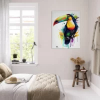 aquarelle toucan multicolore sur sa branche