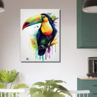 aquarelle toucan multicolore sur sa branche