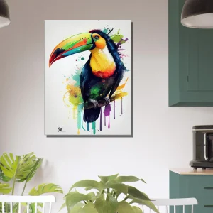 aquarelle toucan multicolore sur sa branche