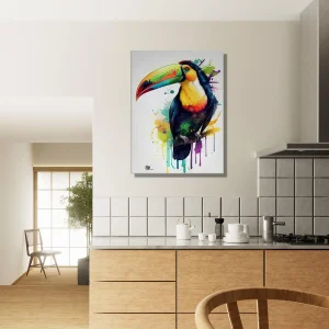 aquarelle toucan multicolore sur sa branche