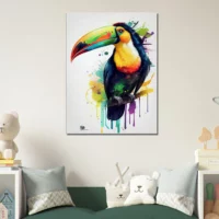 aquarelle toucan multicolore sur sa branche