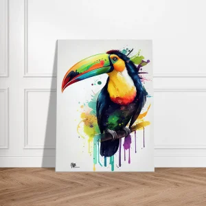 aquarelle toucan multicolore sur sa branche