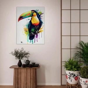 aquarelle toucan multicolore sur sa branche