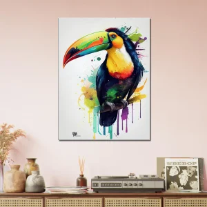 aquarelle toucan multicolore sur sa branche