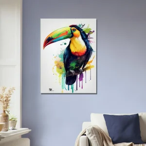 aquarelle toucan multicolore sur sa branche