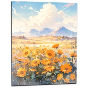 Aquarelle Tournesols et fleurs sauvages dans la prairie Aquarelle Tournesols et fleurs sauvages dans la prairie