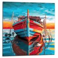 Cadre Bateau de pêche rouge et bleu bateau de pêche rouge et bleu