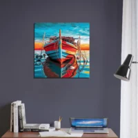 Cadre Bateau de pêche rouge et bleu bateau de pêche rouge et bleu