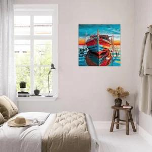 Cadre Bateau de pêche rouge et bleu bateau de pêche rouge et bleu