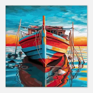 Cadre Bateau de pêche rouge et bleu bateau de pêche rouge et bleu